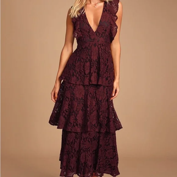 Lulus Molinetto burgundy lace ruffled dress Lulus Molinetto burgundy lace ruffled dress